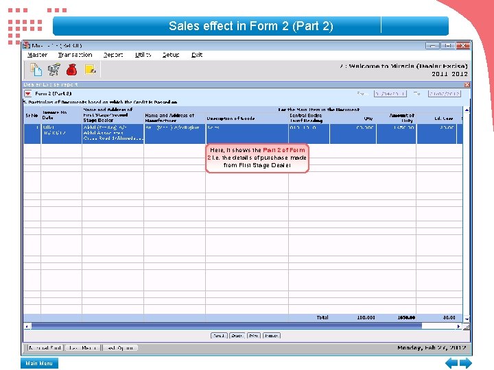 Sales effect in Form 2 (Part 2) Here, it shows the Part 2 of