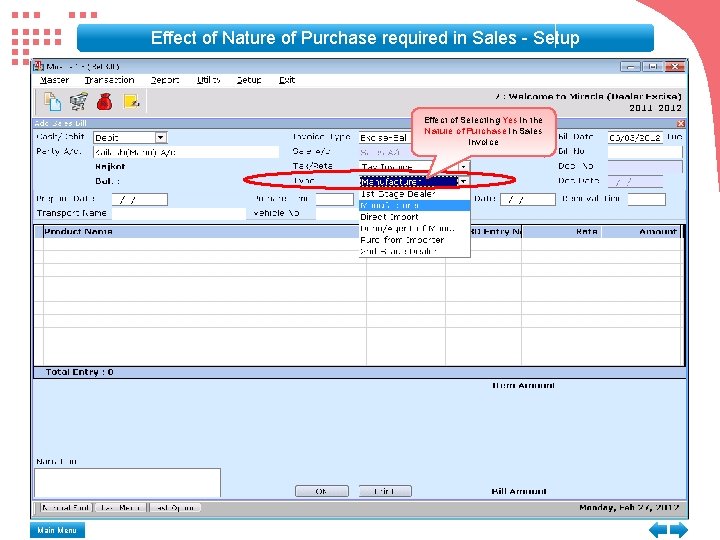 Effect of Nature of Purchase required in Sales - Setup Effect of Selecting Yes