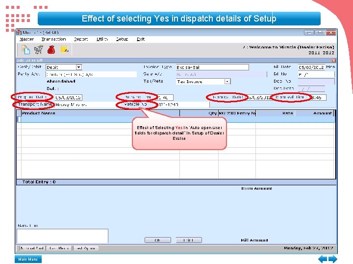 Effect of selecting Yes in dispatch details of Setup Effect of Selecting Yes in