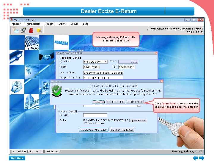 Dealer Excise E-Return Message showing E-Return file created successfully Click Open Excel button to