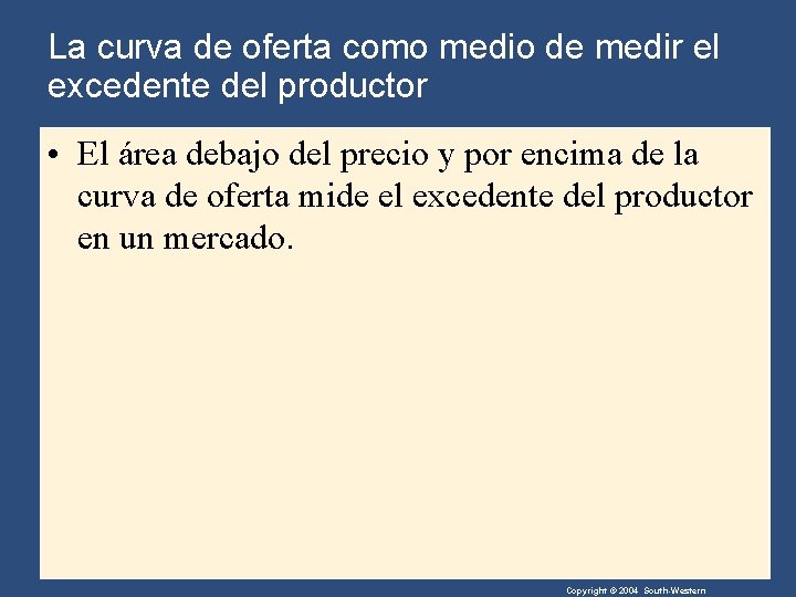 La curva de oferta como medio de medir el excedente del productor • El