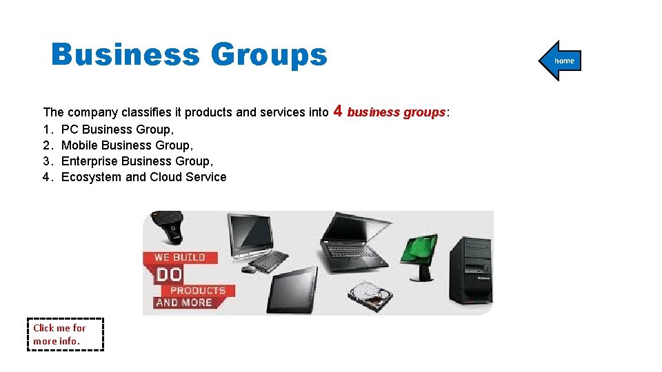 Business Groups The company classifies it products and services into 4 business groups: 1. Business Groups The company classifies it products and services into 4 business groups: 1.