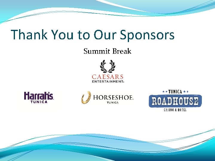 Thank You to Our Sponsors Summit Break 