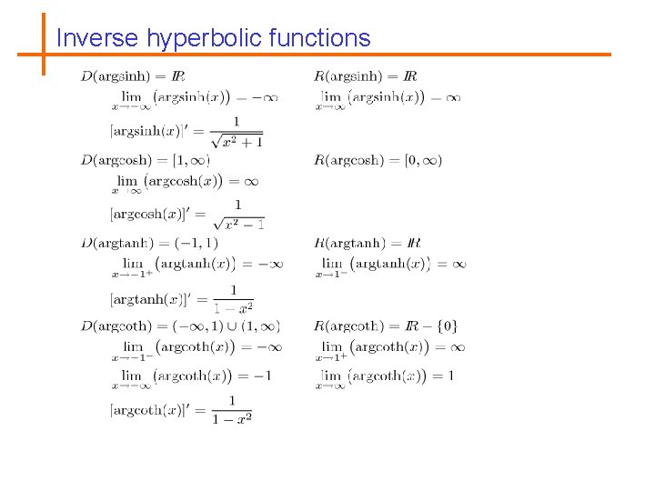 Inverse hyperbolic functions 
