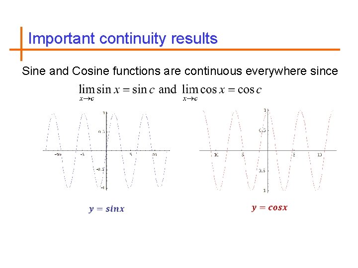 Important continuity results Sine and Cosine functions are continuous everywhere since 