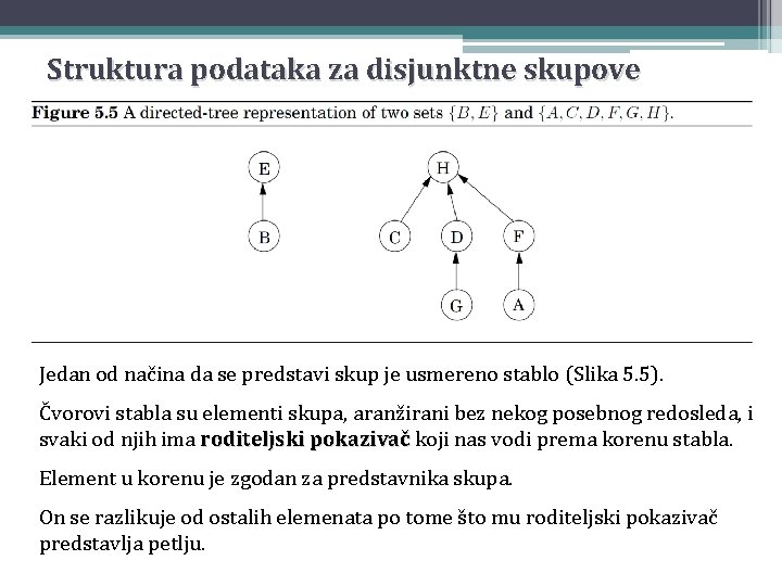 Struktura podataka za disjunktne skupove Jedan od načina da se predstavi skup je usmereno