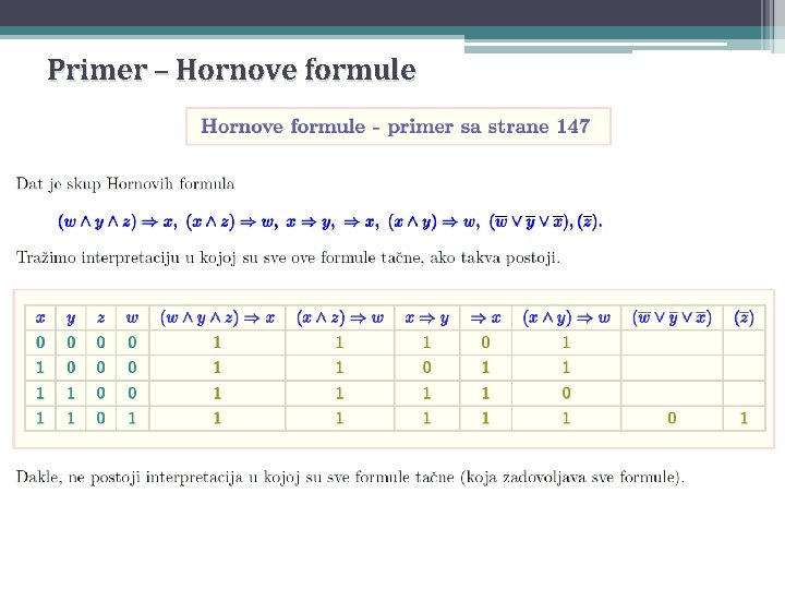 Primer – Hornove formule 