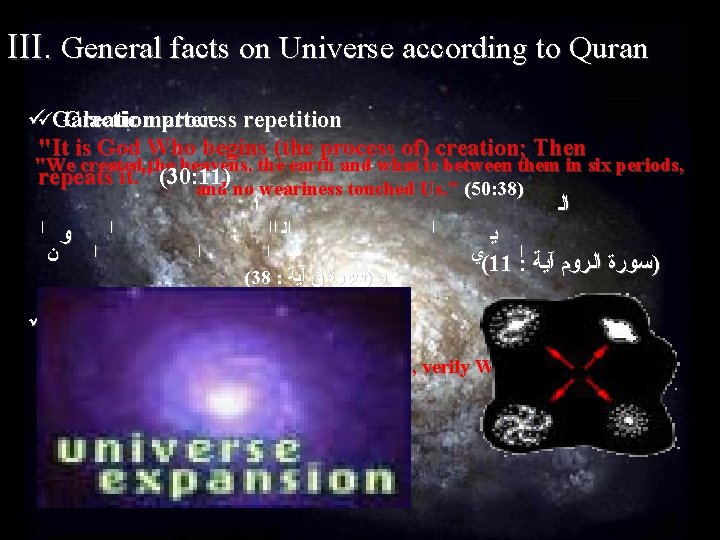 III. General facts on Universe according to Quran üü Galactic matter Creation process repetition