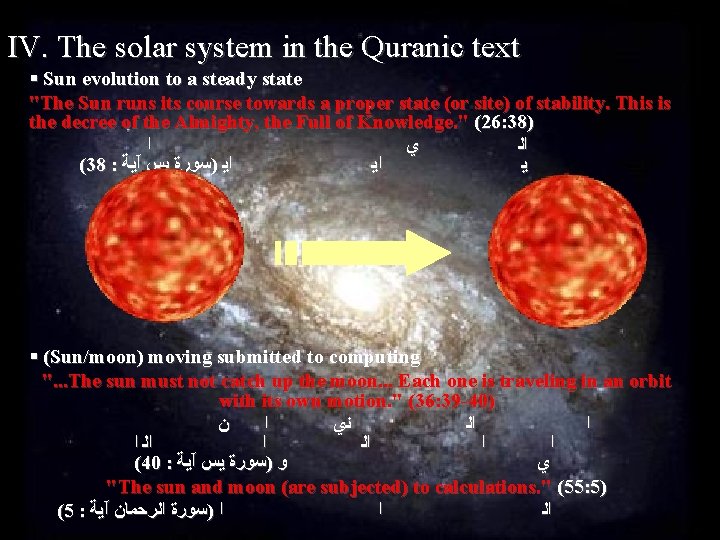 IV. The solar system in the Quranic text § Sun evolution to a steady