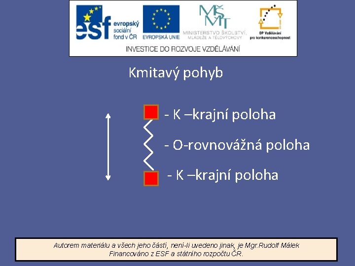 Kmitavý pohyb - K –krajní poloha - O-rovnovážná poloha - K –krajní poloha Autorem