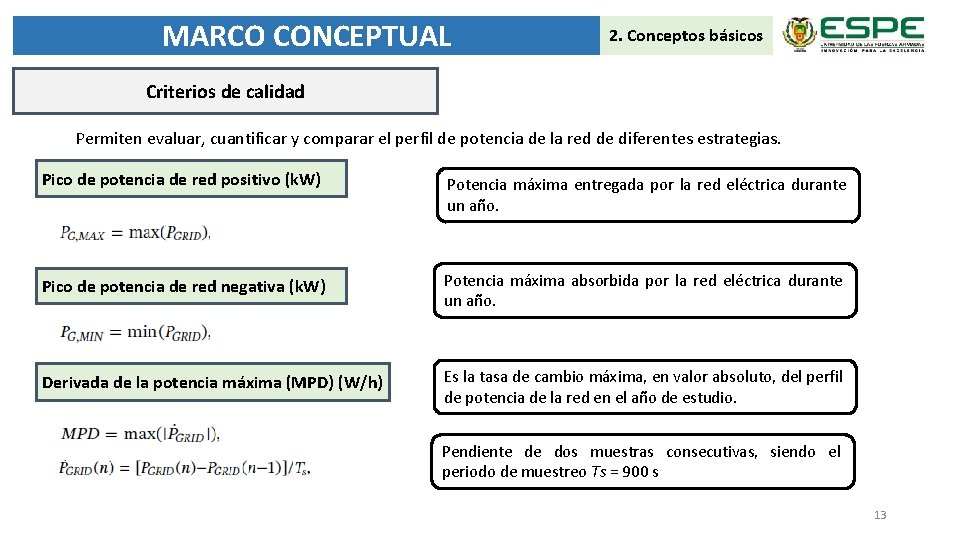 MARCO CONCEPTUAL 2. Conceptos básicos Criterios de calidad Permiten evaluar, cuantificar y comparar el