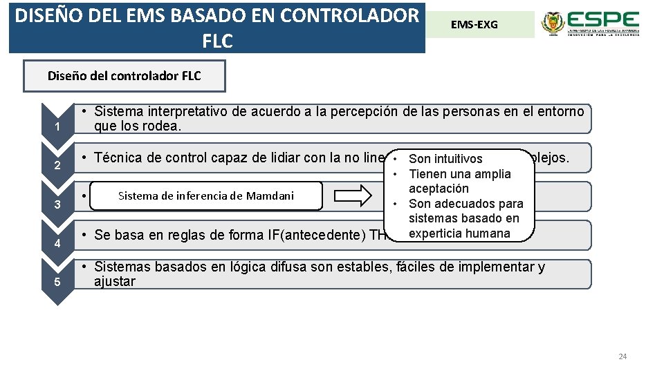 DISEÑO DEL EMS BASADO EN CONTROLADOR FLC EMS-EXG Diseño del controlador FLC 1 2