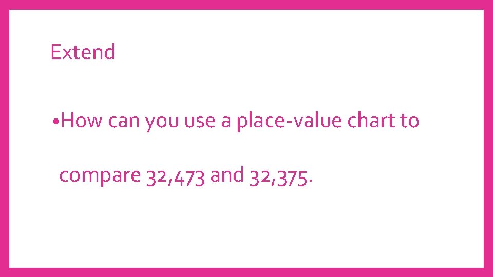 Extend • How can you use a place-value chart to compare 32, 473 and