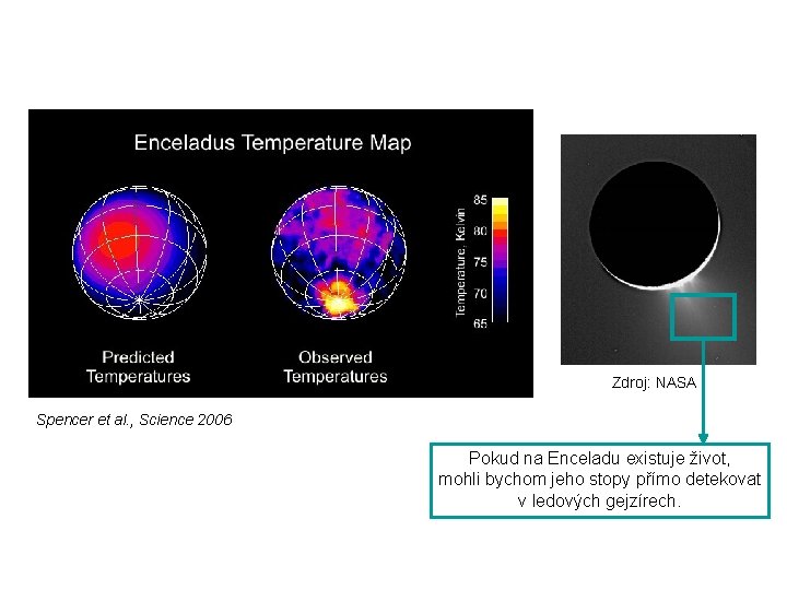 Zdroj: NASA Spencer et al. , Science 2006 Pokud na Enceladu existuje život, mohli