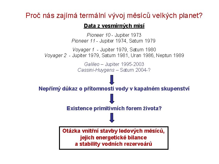 Proč nás zajímá termální vývoj měsíců velkých planet? Data z vesmírných misí Pioneer 10