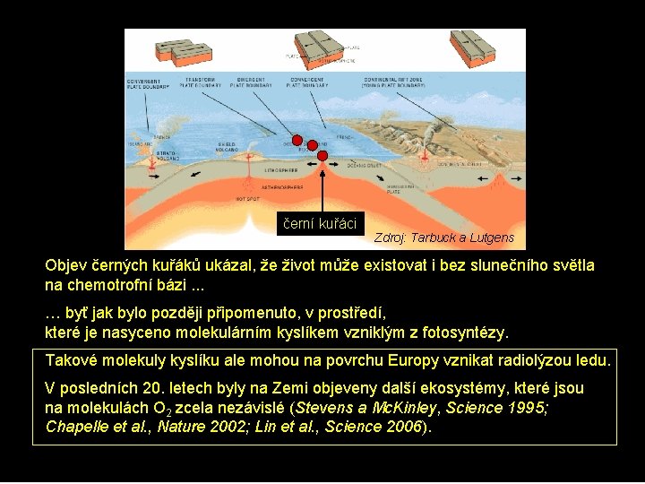 černí kuřáci Zdroj: Tarbuck a Lutgens Objev černých kuřáků ukázal, že život může existovat