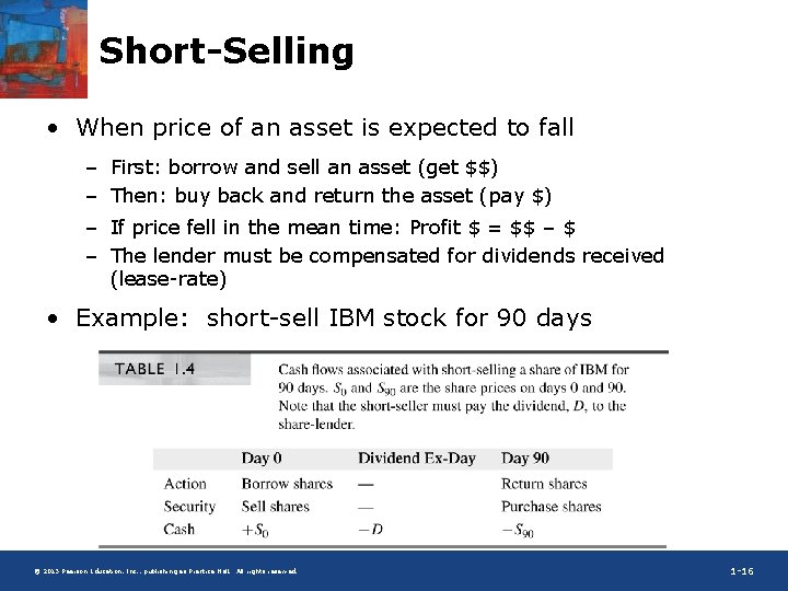 Short-Selling • When price of an asset is expected to fall – First: borrow