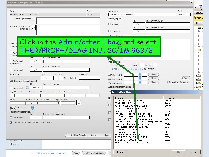 Click in the Admin/other 1 box, and select THER/PROPH/DIAG INJ, SC/IM 96372. 