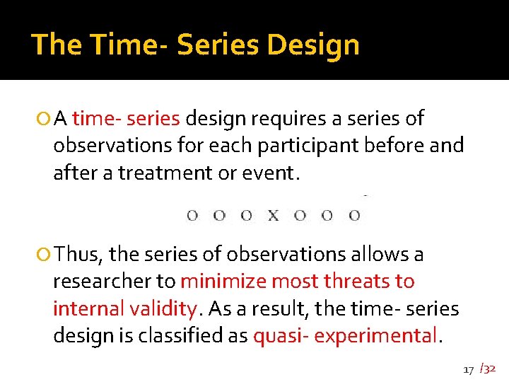 The Time- Series Design A time- series design requires a series of observations for