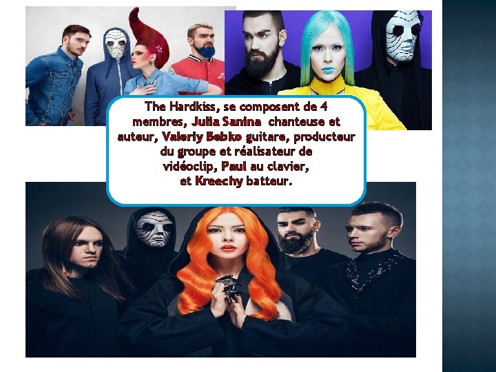 The Hardkiss, se composent de 4 membres, Julia Sanina chanteuse et auteur, Valeriy Bebko
