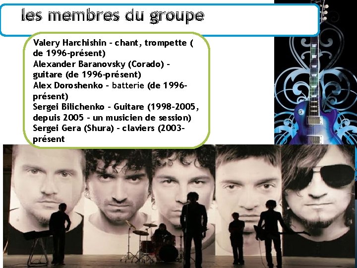 les membres du groupe Valery Harchishin - chant, trompette ( de 1996 -présent) Alexander