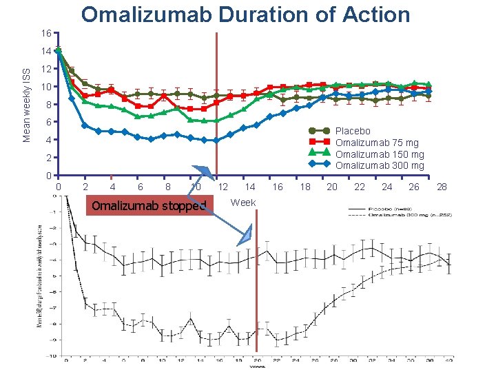 Omalizumab Duration of Action 16 Mean weekly ISS 14 12 10 8 6 Placebo
