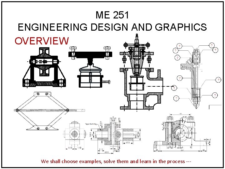 ME 251 ENGINEERING DESIGN AND GRAPHICS OVERVIEW We shall choose examples, solve them and