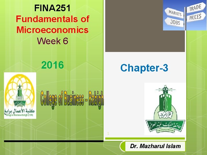 FINA 251 Fundamentals of Microeconomics Week 6 2016 Chapter-3 1 Dr. Mazharul Islam 