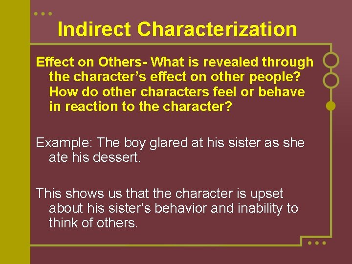 Indirect Characterization Effect on Others- What is revealed through the character’s effect on other