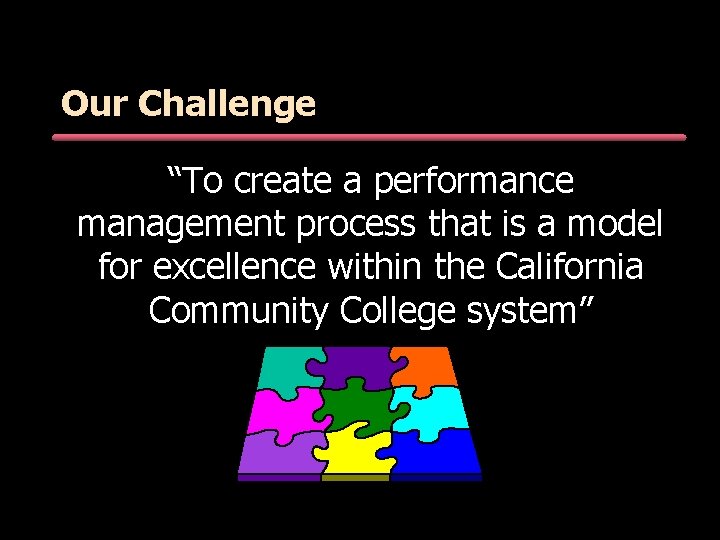 Our Challenge “To create a performance management process that is a model for excellence Our Challenge “To create a performance management process that is a model for excellence