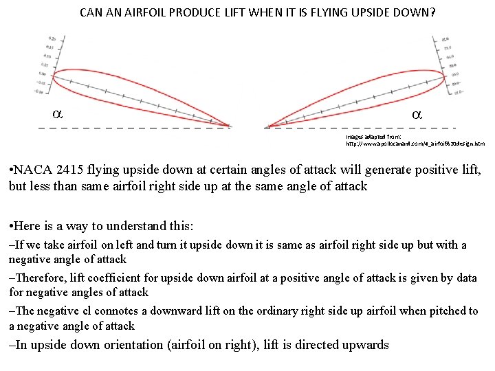 CAN AN AIRFOIL PRODUCE LIFT WHEN IT IS FLYING UPSIDE DOWN? Images adapted from: