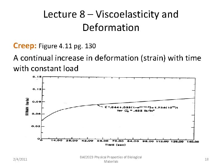 Lecture 8 – Viscoelasticity and Deformation Creep: Figure 4. 11 pg. 130 A continual