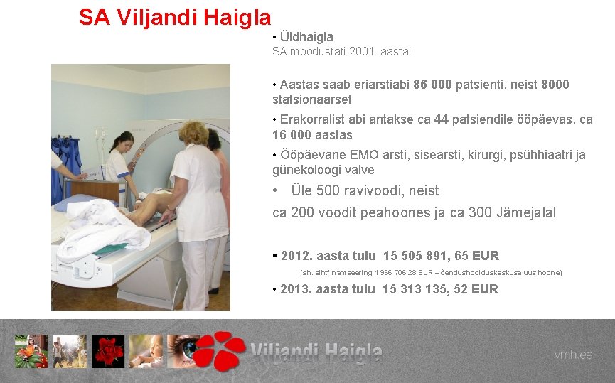 SA Viljandi Haigla • Üldhaigla SA moodustati 2001. aastal • Aastas saab eriarstiabi 86