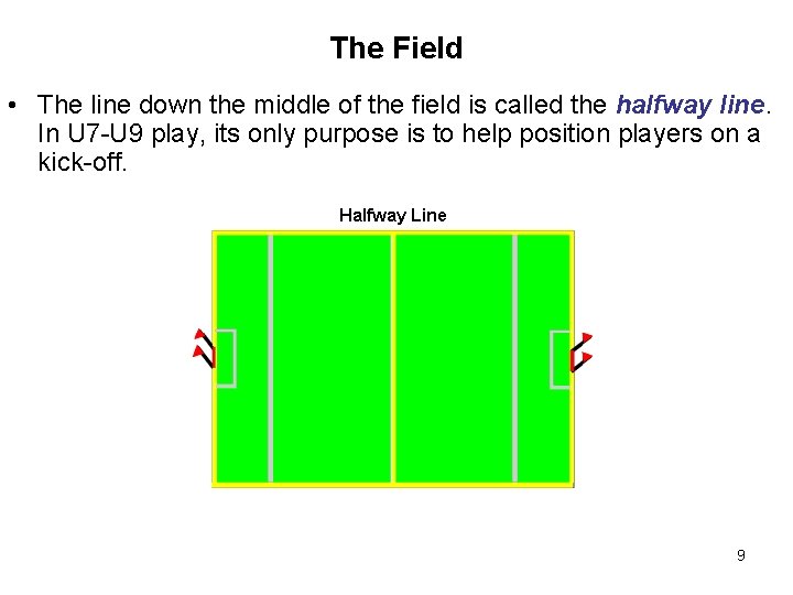 The Field • The line down the middle of the field is called the The Field • The line down the middle of the field is called the