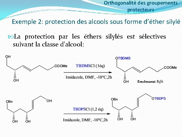 Orthogonalité des groupements protecteurs Exemple 2: protection des alcools sous forme d’éther silylé La