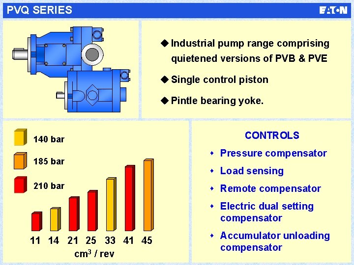 PVQ SERIES u Industrial pump range comprising quietened versions of PVB & PVE u