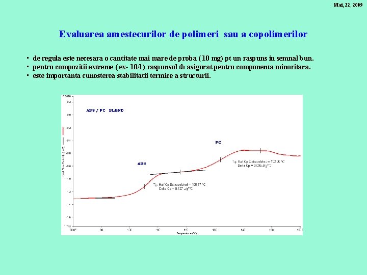 Mai, 22, 2009 Evaluarea amestecurilor de polimeri sau a copolimerilor • de regula este