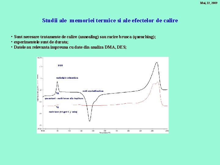 Mai, 22, 2009 Studii ale memoriei termice si ale efectelor de calire • Sunt