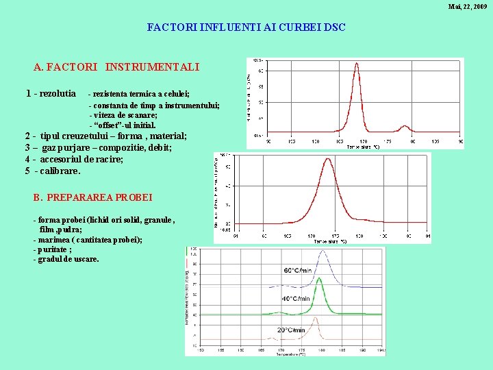 Mai, 22, 2009 FACTORI INFLUENTI AI CURBEI DSC A. FACTORI INSTRUMENTALI 1 - rezolutia