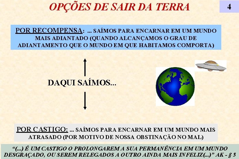 OPÇÕES DE SAIR DA TERRA 4 POR RECOMPENSA: . . . SAÍMOS PARA ENCARNAR