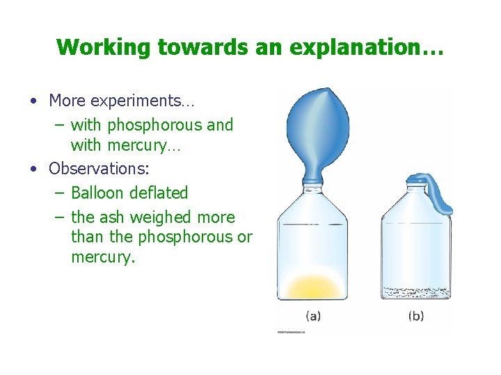 Working towards an explanation… • More experiments… – with phosphorous and with mercury… •