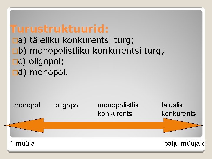 Turustruktuurid: �a) täieliku konkurentsi turg; �b) monopolistliku konkurentsi turg; �c) oligopol; �d) monopol 1