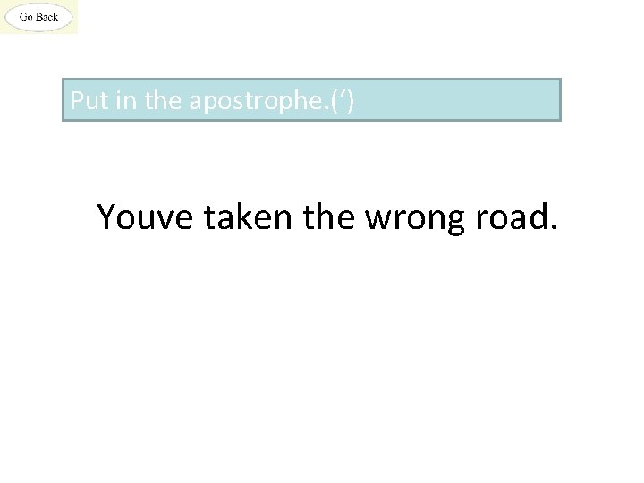 Put in the apostrophe. (‘) Youve taken the wrong road. 