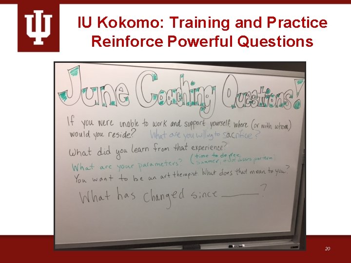 IU Kokomo: Training and Practice Reinforce Powerful Questions 20 