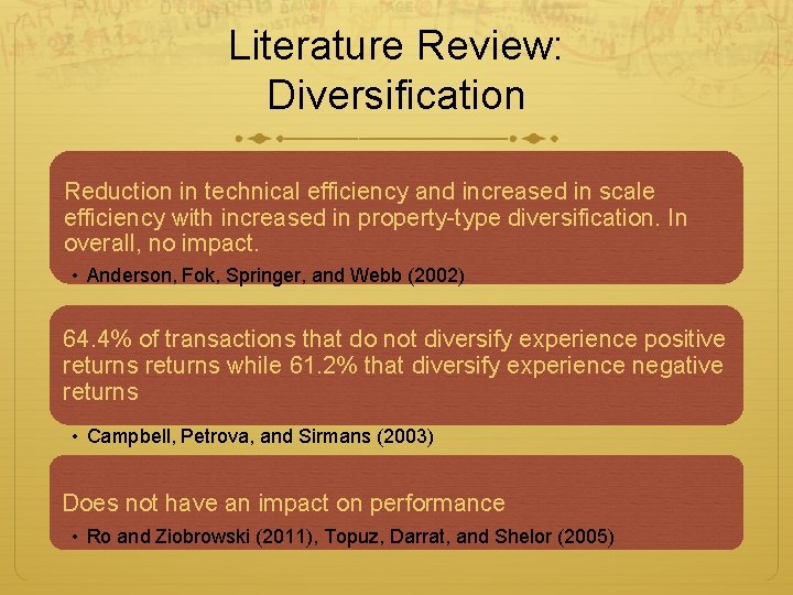 Literature Review: Diversification Reduction in technical efficiency and increased in scale efficiency with increased