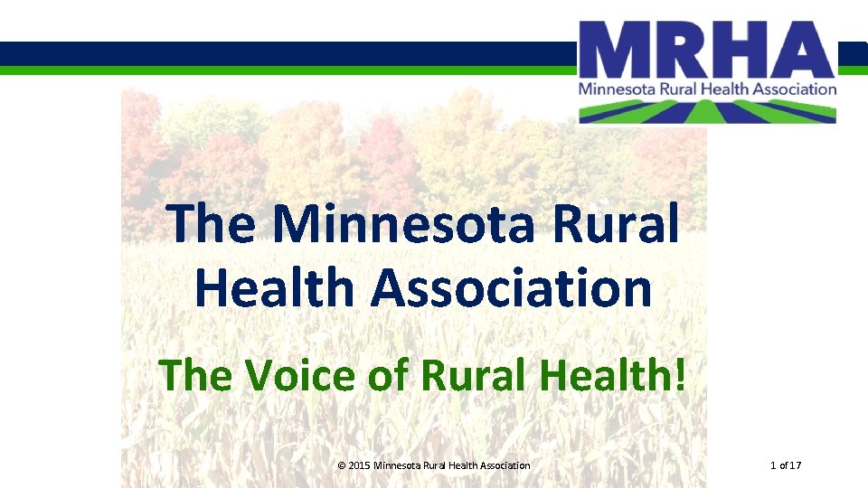 The Minnesota Rural Health Association The Voice of Rural Health! © 2015 Minnesota Rural