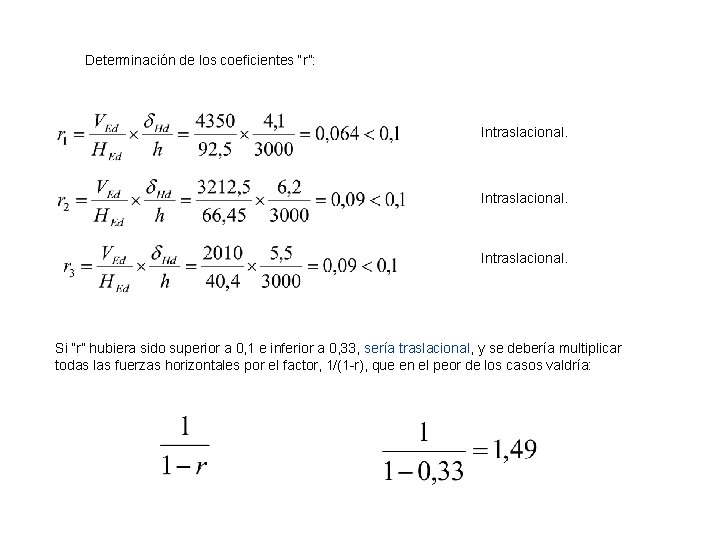 Determinación de los coeficientes “r”: Intraslacional. Si “r” hubiera sido superior a 0, 1
