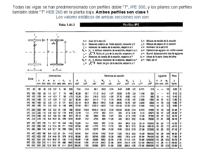 Todas las vigas se han predimensionado con perfiles doble “T”, IPE 300, y los