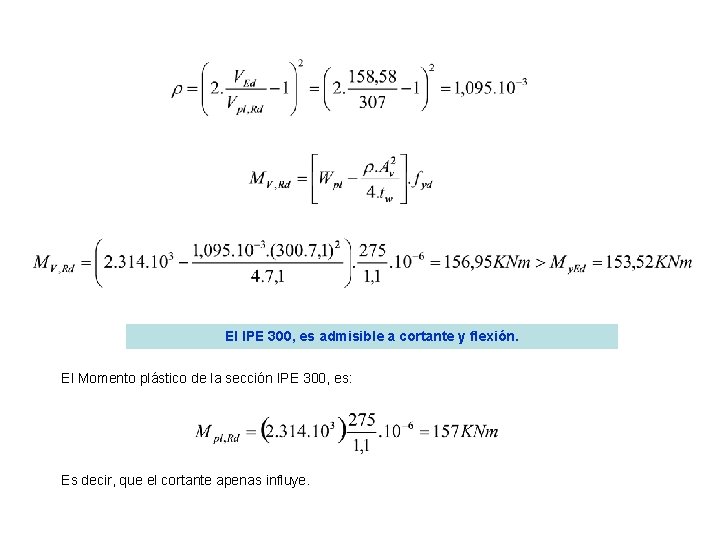 El IPE 300, es admisible a cortante y flexión. El Momento plástico de la