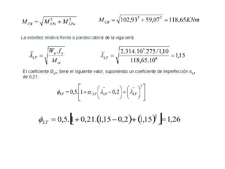 La esbeltez relativa frente a pandeo lateral de la viga será: El coeficiente ØLT;